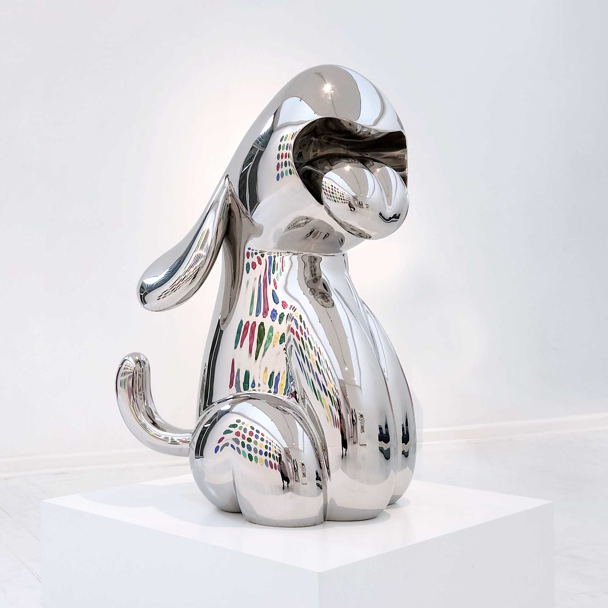 Dog Roar, Polished Stainless steel sculpture, 80 cm high by Ferdi B Dick, hero view 