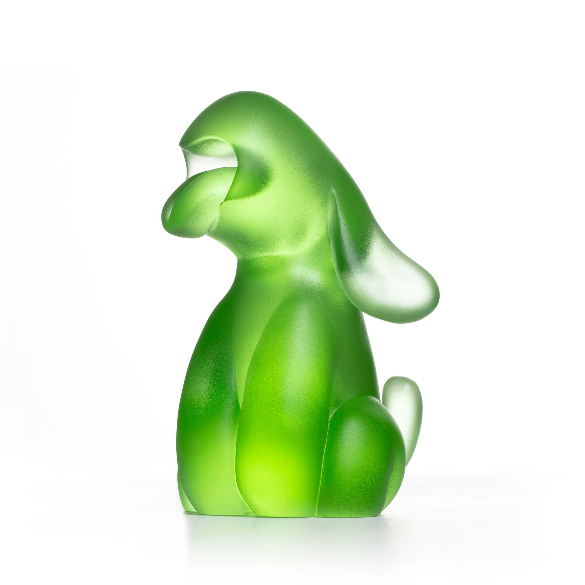 Dog Roar, green crystal sculpture, limited edition by artist Ferdi B Dick, side view