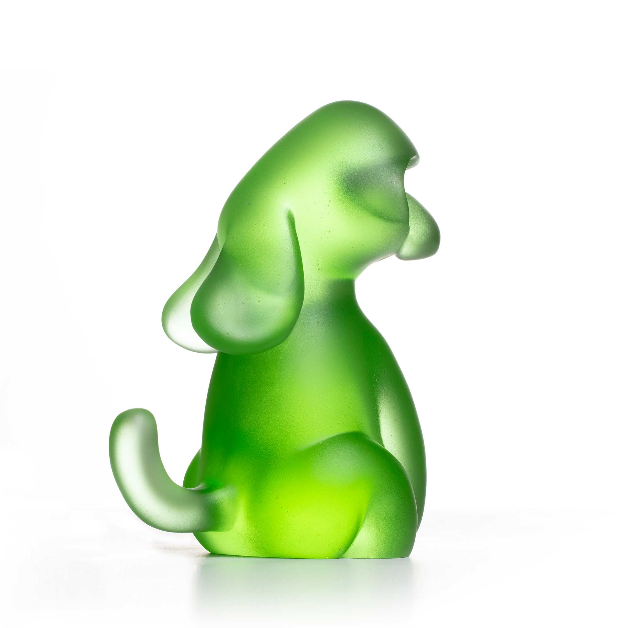 Dog Roar, green crystal sculpture, limited edition by artist Ferdi B Dick, side view 2
