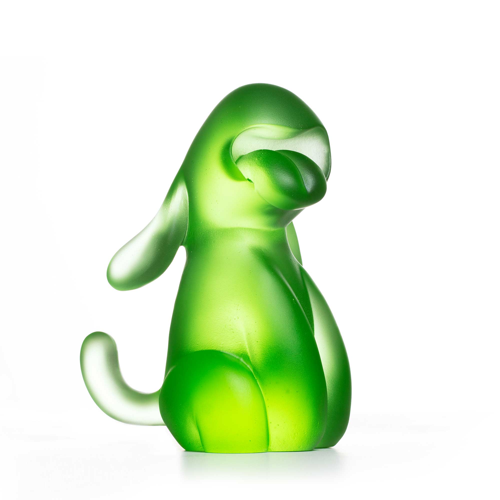 Dog Roar, green crystal sculpture, limited edition by artist Ferdi B Dick, hero view