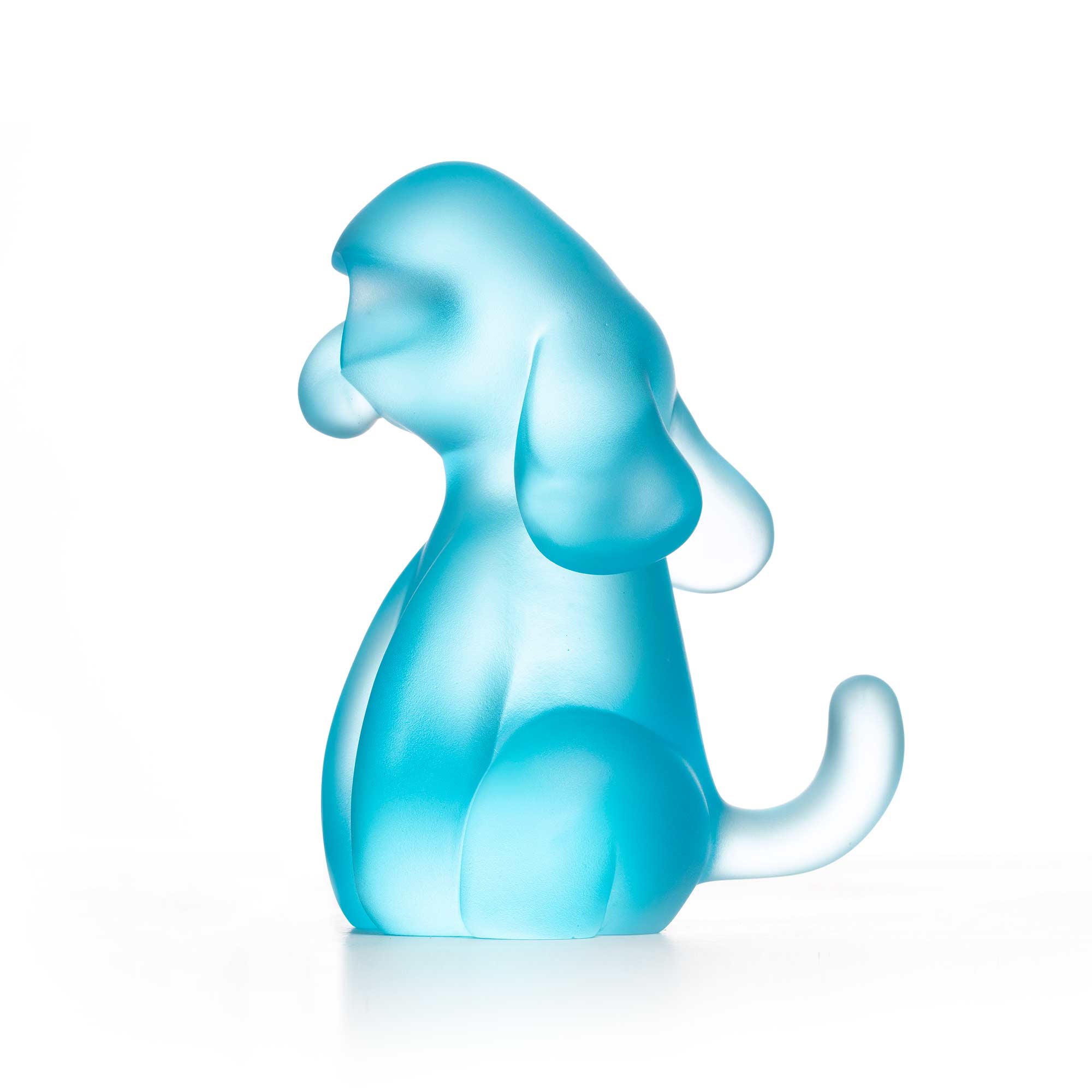 Dog Roar, blue crystal sculpture, limited edition by artist Ferdi B Dick, side view 
