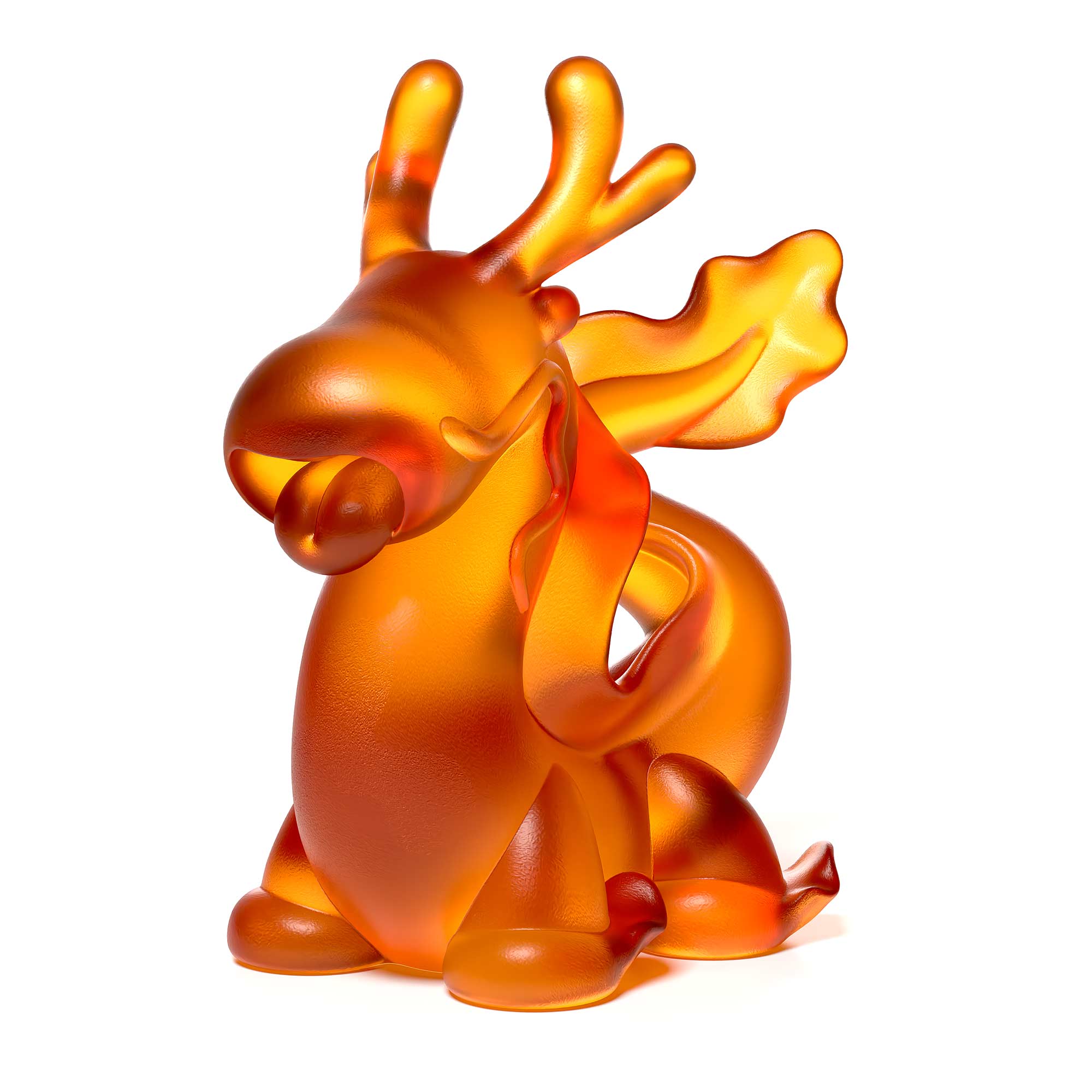 Dragon's Breath amber colour crystal sculpture the size is  16 cm height, by Ferdi B Dick,  Limited edition of 50 side view 2