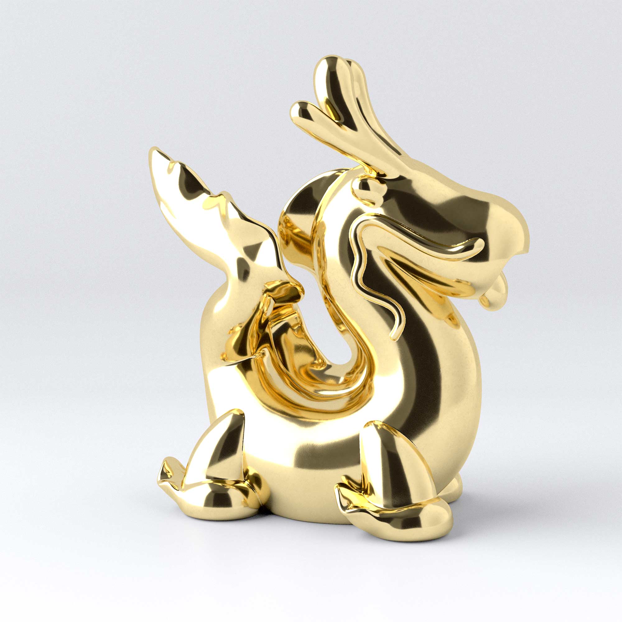 Dragon's Breath stainless steel with gold finish sculpture, limited edition, by Ferdi B Dick. Side view 