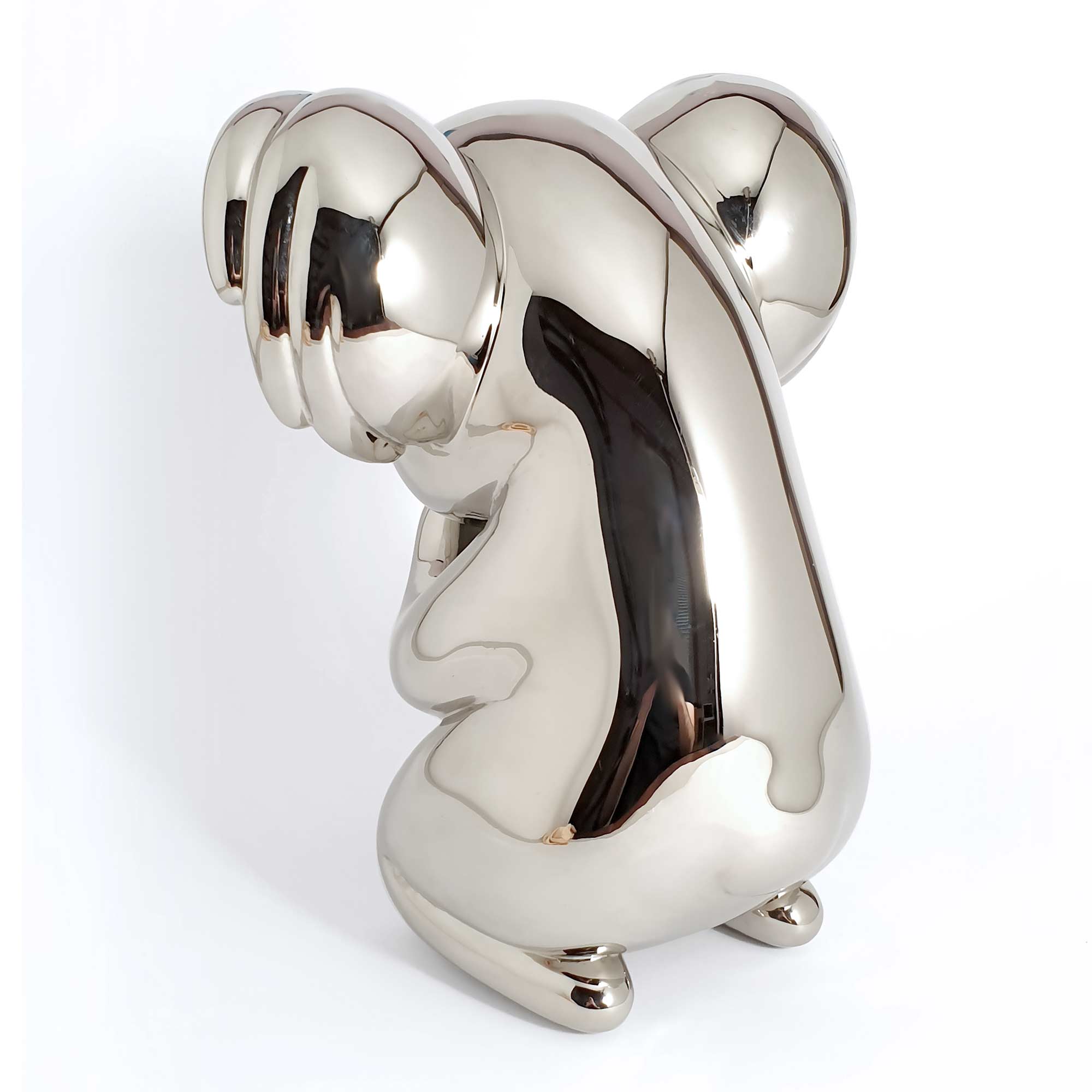 Koala “What else to do?” sculpture, Mirror Polished Stainless Steel Sculpture, by artist Ferdi B Dick, back 2 view