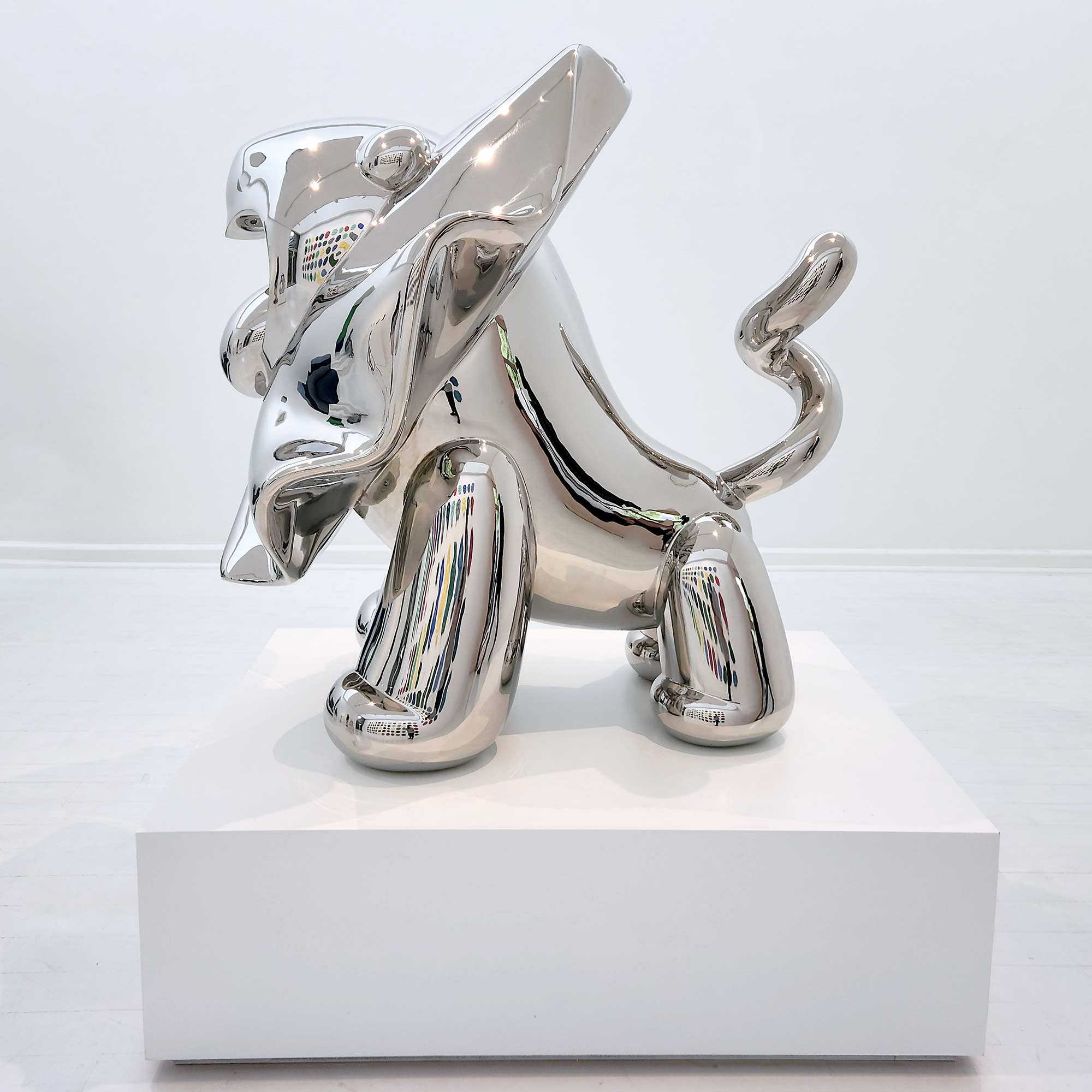 Lions breath polished stainless steel sculpture large size by Ferdi B Dick , side view 2