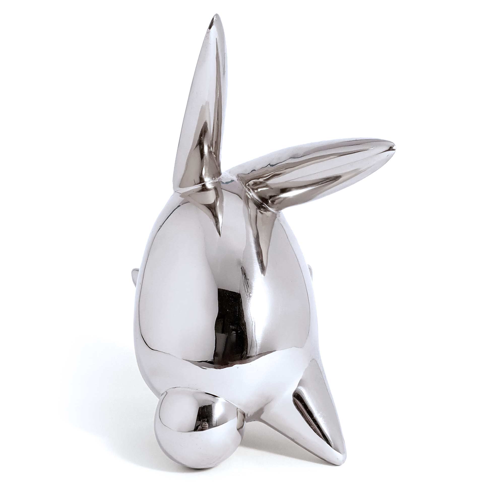 Flight or Fight, bunny rabbit sculpture, Mirror Polished Stainless Steel Sculpture, by artist Ferdi B Dick, bavk view